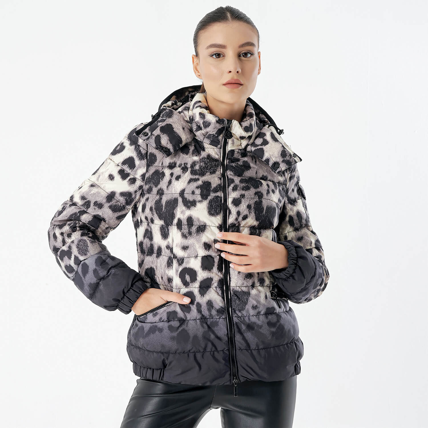 Moncler on sale leopard puffer